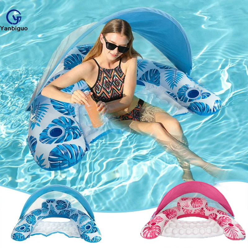 

Inflatable Pool Float Chair-Leaf Seat Floating Row With Sunshade, Pool Party Party Water Rest Inflatable Seat, Floating Row