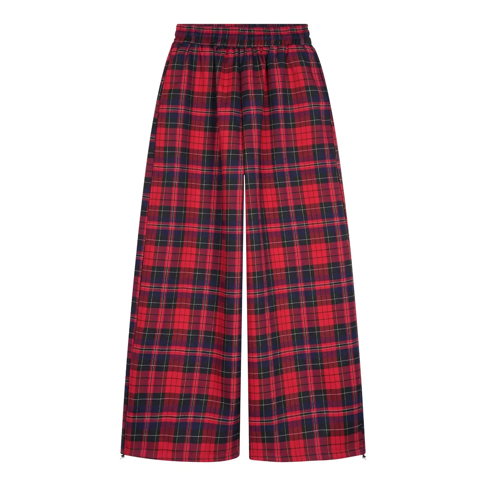 

High Waist Straight Leg Plaid Casual Pants Men's plus Size Floor Length Elastic Waist Slimming Versatile Men's Faion