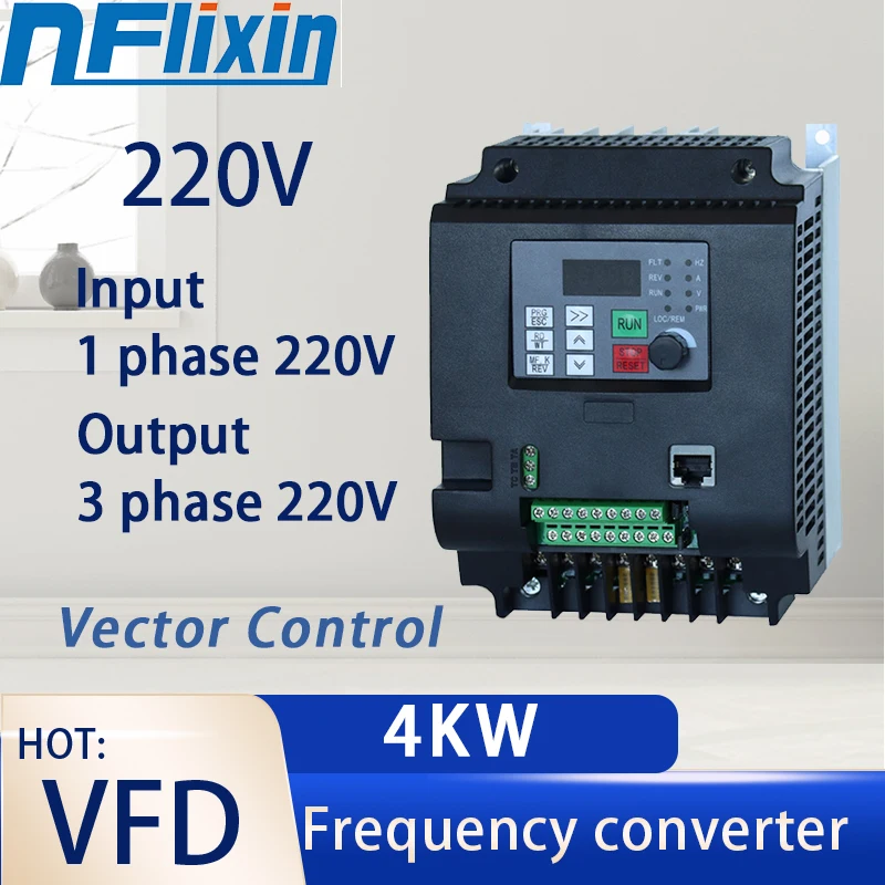 4KW Variable Frequency Inverter 220VFrequency Converter Single-Phase Input 3-Phase Output Drive Converter VFD Frequency Inverter