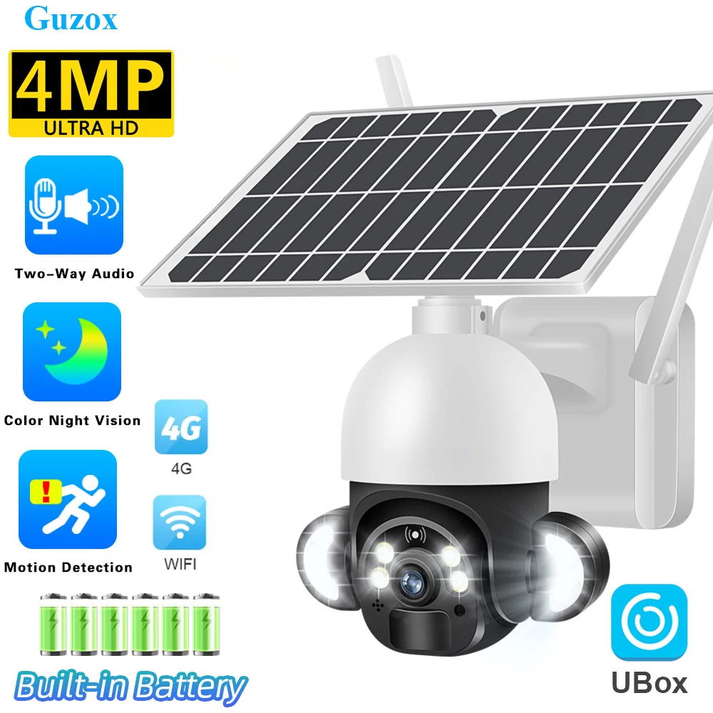 

4MP 2K 4G/Wifi Solar Security Camera PIR Humanoid Detection Color Night Vision Outdoor Waterproof CCTV Surveillance Cameras