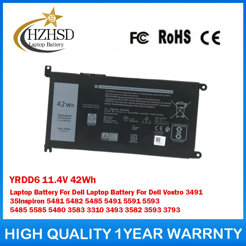

YRDD6 11.4V 42Wh Laptop Battery For Dell Laptop Battery For Dell Vostro 3491 35Inspiron 5481 5482 5485 5491 5591 5593 5485 5585