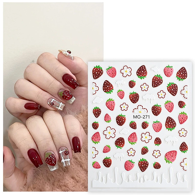 Lemon Cherry Strawberry DIY 5D Soft Embossed Relief Self Adhesive Nail Art Decorations Stickers Decal