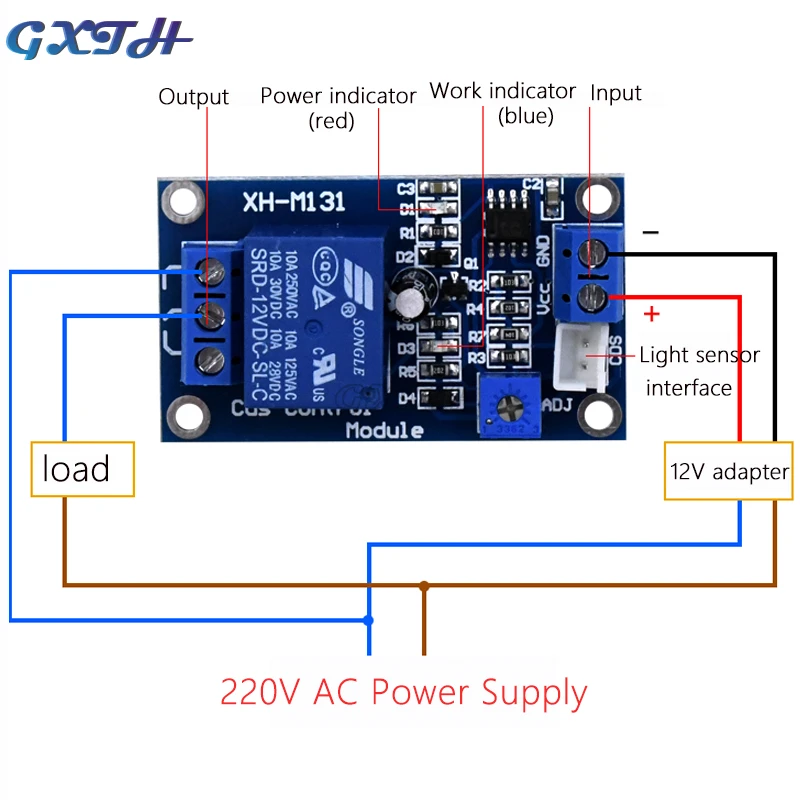 DC5V 12V 24V Light Control Switch Photoresistor Relay Module Detection Sensor 10A Brightness Automatic Control Module XH-M131