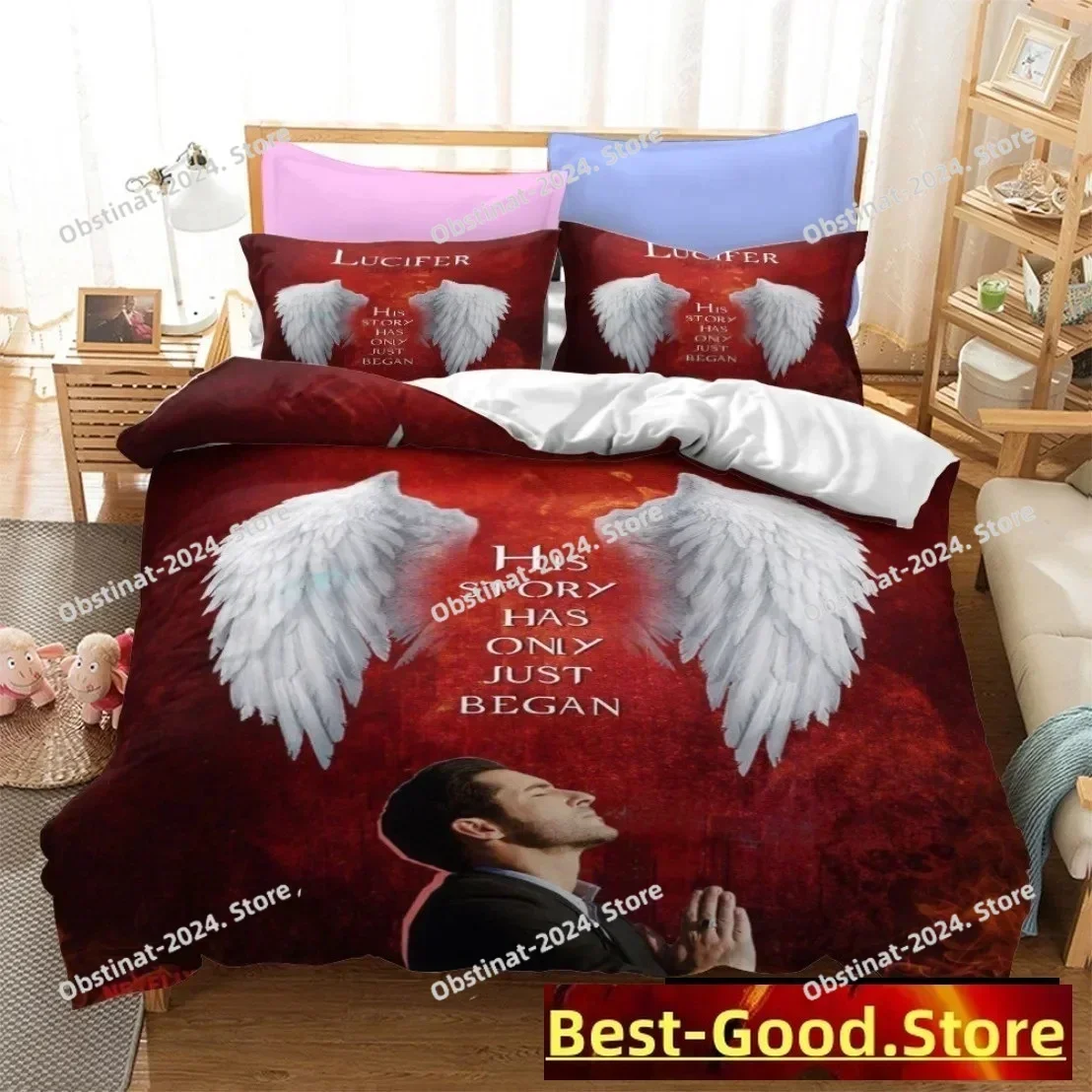 Angel Wings Lucifer Morningstar Satanic Aesthetic Wing Feathe Bedding Set Printed Duvet Cover Pillow Case 3 Pieces Kids Adult 3
