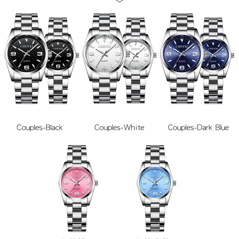 CHENXI-par de relojes de pareja para hombres y mujeres, pulsera de acero inoxidable, Conjunto de reloj de cuarzo, artículos de regalo, reloj de pareja