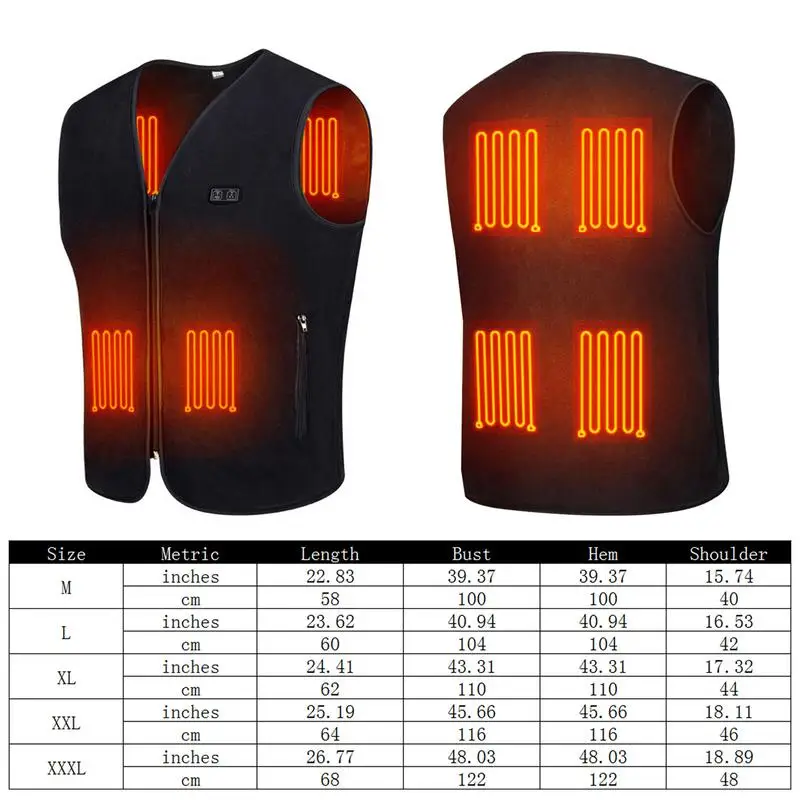 6 Areas Heating Vest USB Electric Self Heating Warm Vest Double Control Temperature Warming Waistcoat Washable Heated Jacket