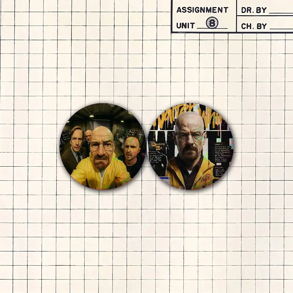 B-Breaking B-Bad Walter Heisenberg White Button Badge 2PC Sets for Bags & Clothes & Accessories Metal Pin Stylish Decoration