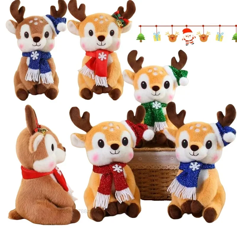 

Standing Scarf Christmas Deer Simulation Stuffed Animal Plush Toys Cartoon Soft Dolls Creative Sika Deer Christmas Presents