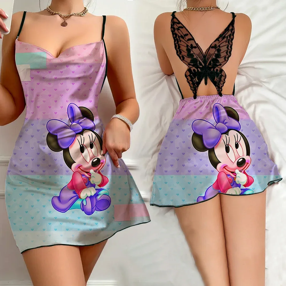 New Women's Nightwear for Women Sexy Slip Sleeping Skirt Top Seller Disney Minnie Pattern Female Pajama Summer Sleevesless Dress