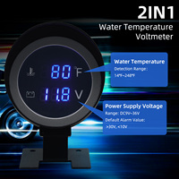 Blue LED Digital 14-248℉ Water Temperature Gauge+Voltage with Sensor Flashing Alarm for Gasoline Diesel Auto Car 12V 24V