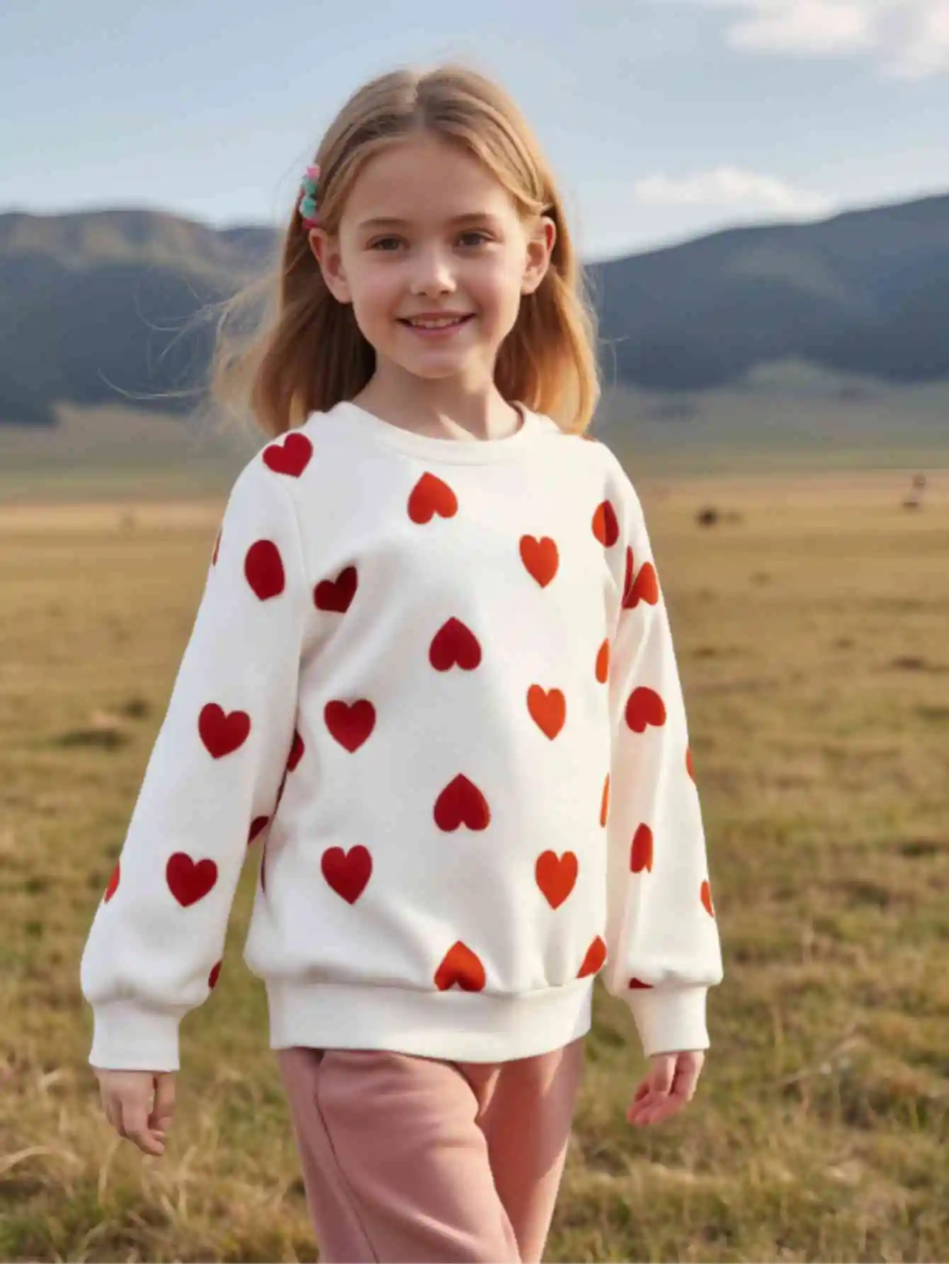 

Spring and autumn children's hoodie girls solid color full print love pullover long sleeve casual comfortable lovely shirt