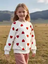 Spring and autumn children's hoodie girls solid color full print love pullover long sleeve casual comfortable lovely shirt