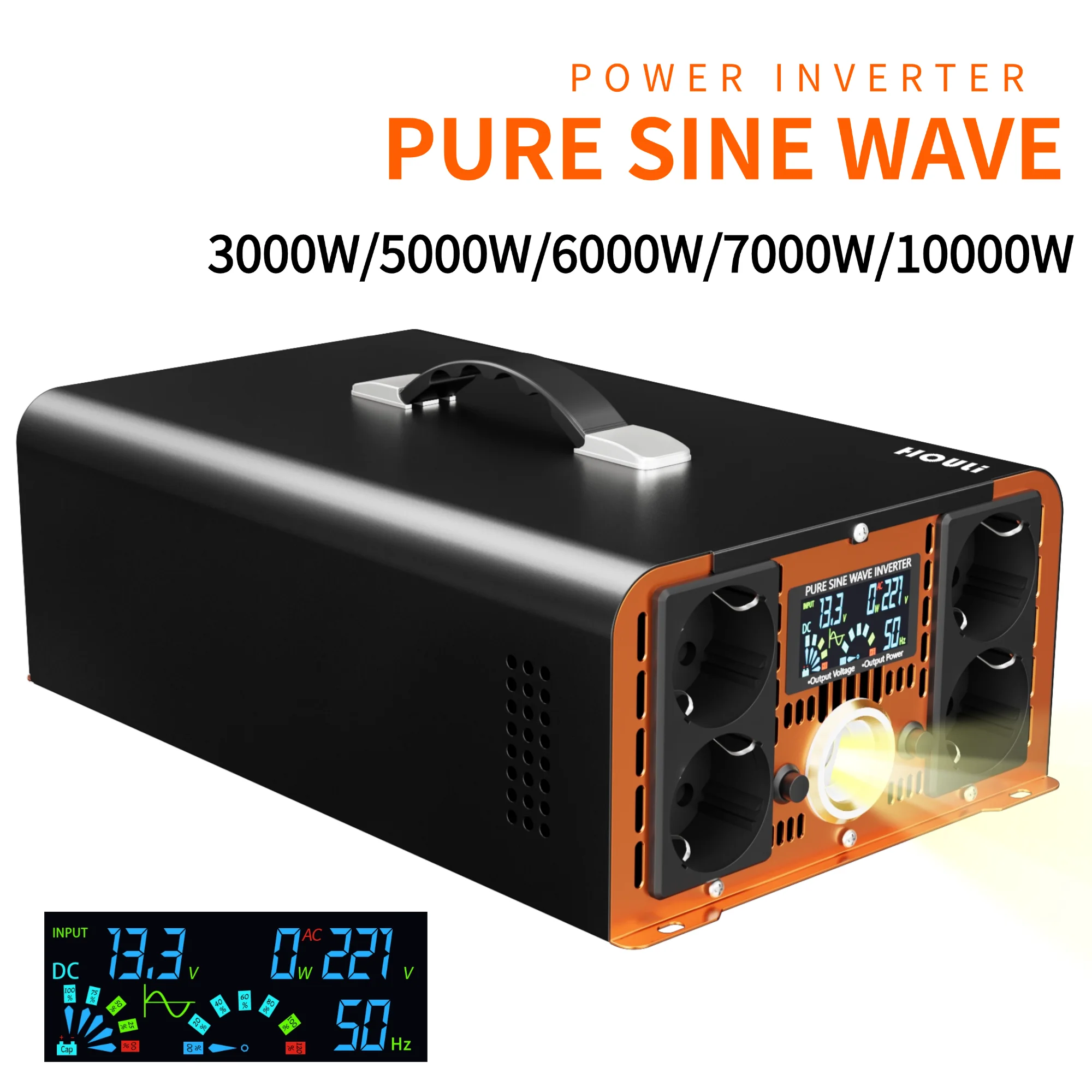 

HOULI inverter12v 24v 220v onda pura 5000w 3000w solares 12 to 220v inverter pure sine wave eu 60hz