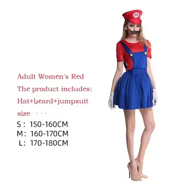 Anime Super Luigi Brothers Cosplay Volwassen Mannen en Vrouwen Jongens Meisjes Jumpsuit Baard Hoed Set Halloween Kostuum Rekwisieten