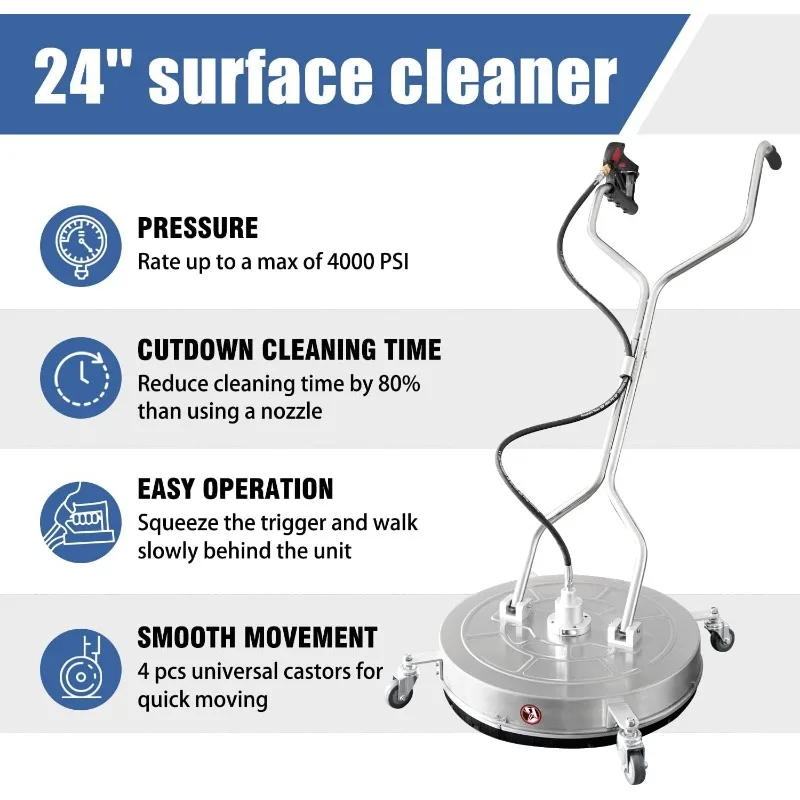 Pressure Washer Surface Cleaner with 4 Wheels,Dual Handle,Stainless Steel Housing, 4 Replacement Nozzle Cores