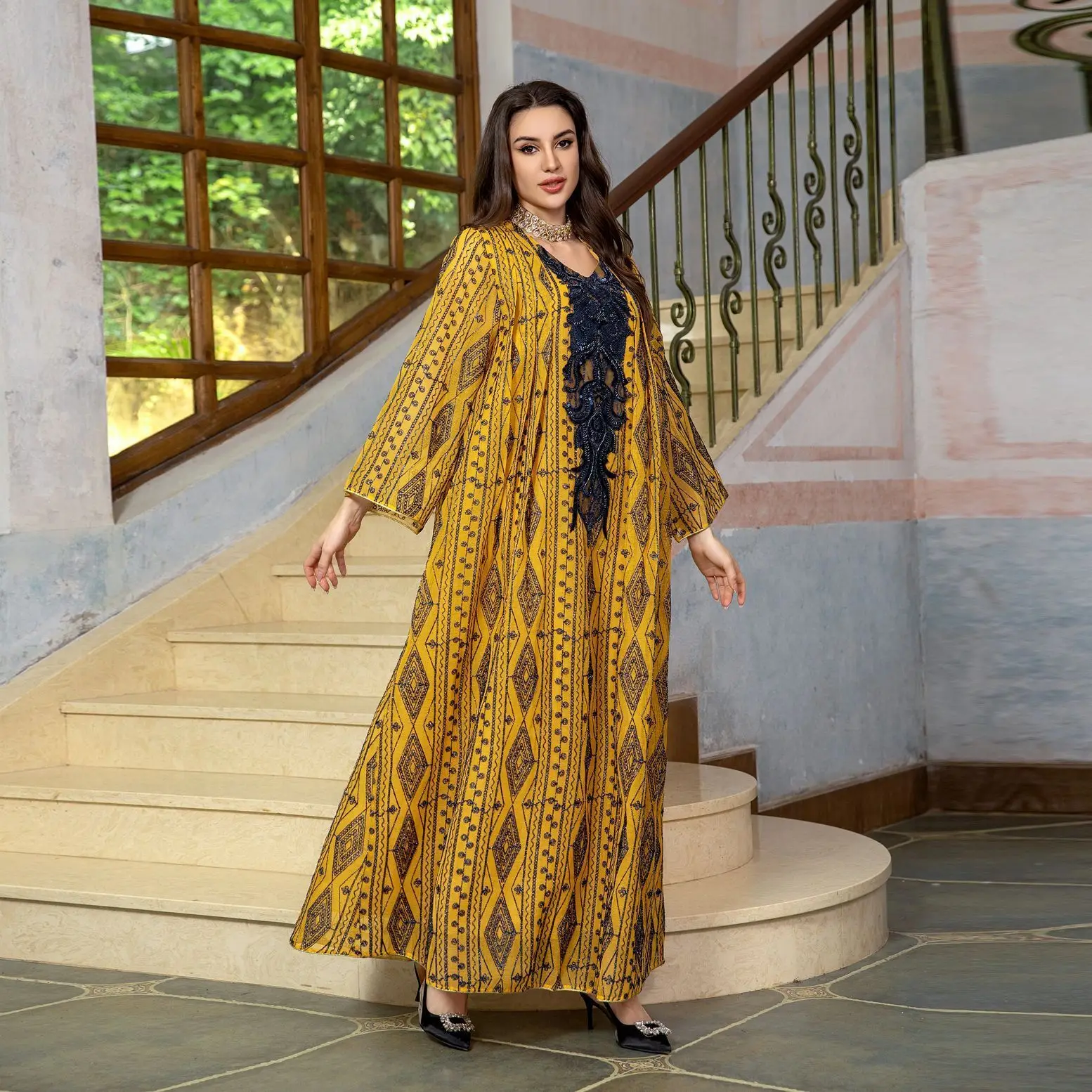 

AB293 Muslim2024 Dubai Evening Dress with Muslim Charm Bead Embroidered Robe