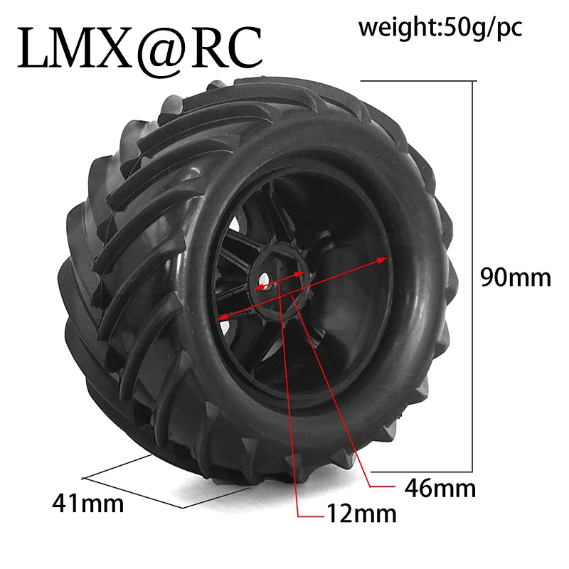 Pneus Bumosquito Monster Truck de 90mm et 12mm Hex pour TRAXXAS E-Revo MJX 16207 16208 SCY 16101 HBX 1/16 RC Car Upgrade Parts, 4 Pièces