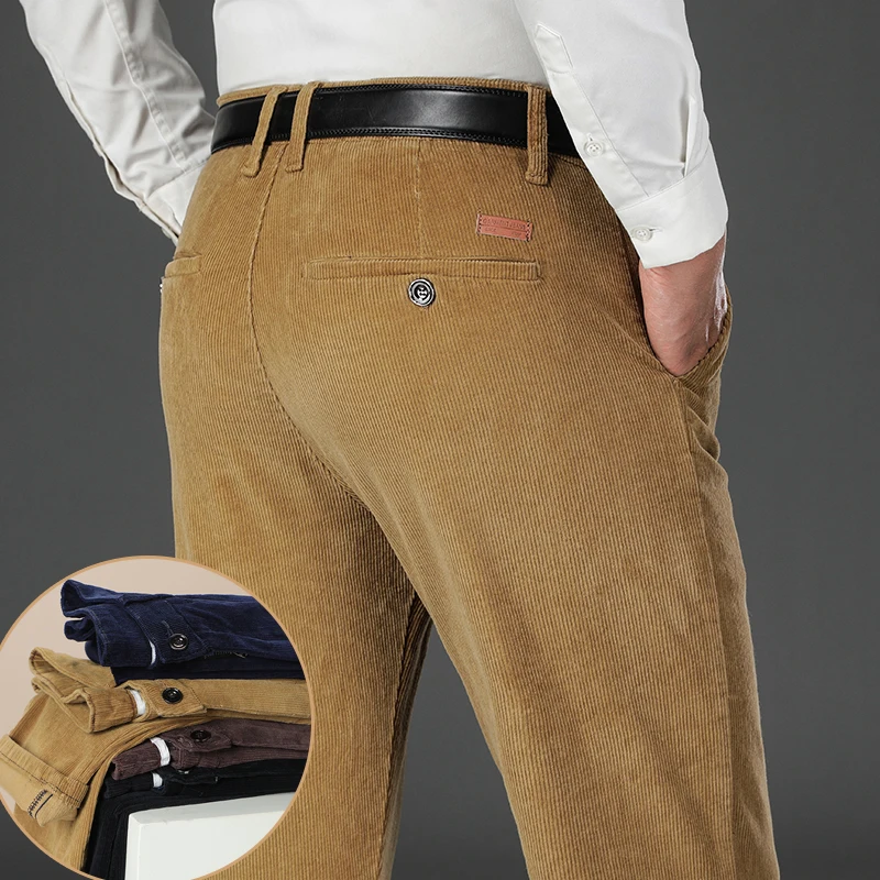

Autumn Thick Corduroy Trousers Men's 97% Cotton Soft Comfortable Slim Straight Business Casual Elastic Pants Fashion Clothes