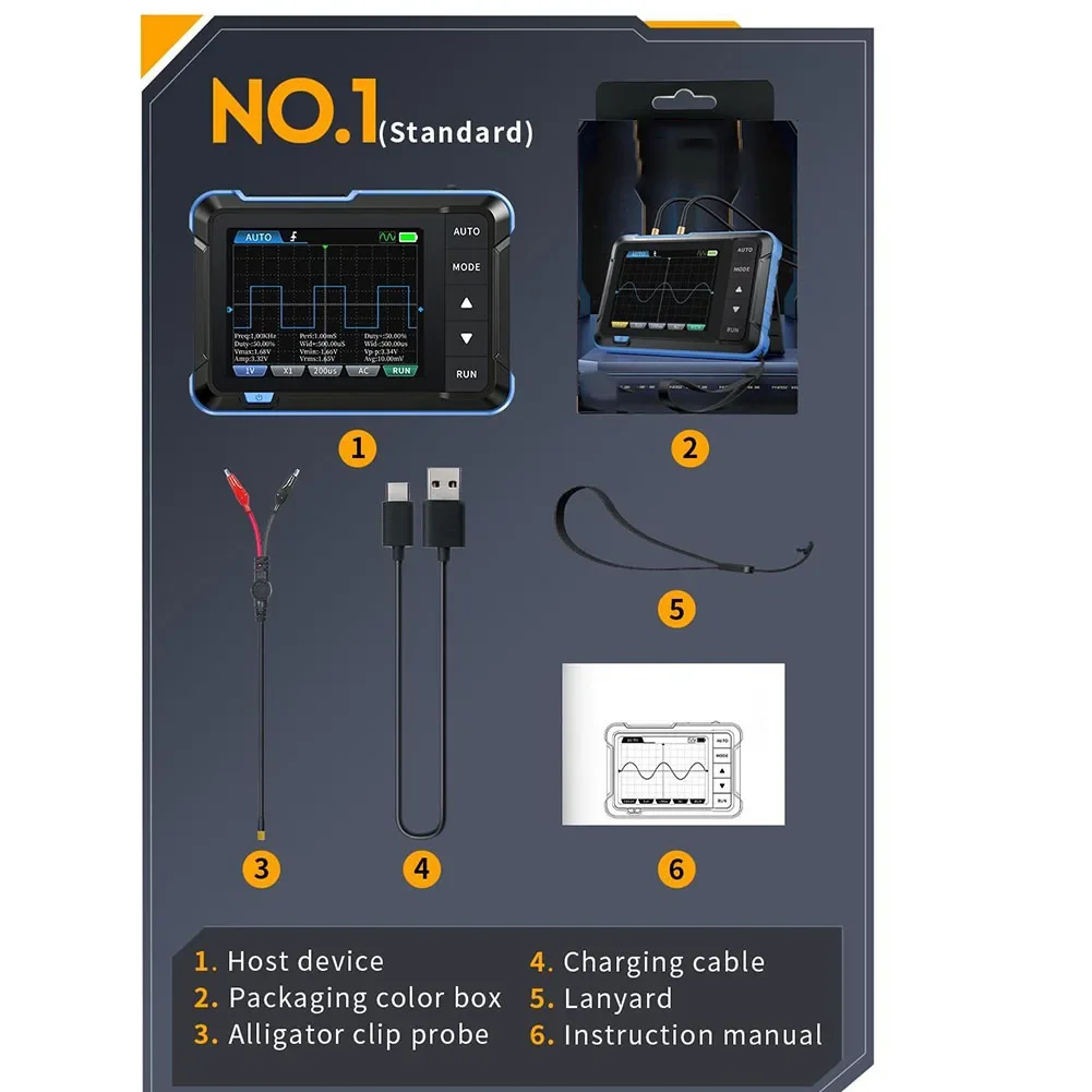 Signal Generator Digital Oscilloscope Portable Small USB Charging 0-10KHz 1M Bandwidth 1Mhz 2-in-1 99x68.3x19.5mm