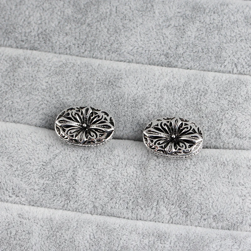Vintage Flower Cross Pattern Design Mens Cufflinks Retro Shirt Suit Tuxedo Blouse Oval Sleeve Button Winter Jewelry
