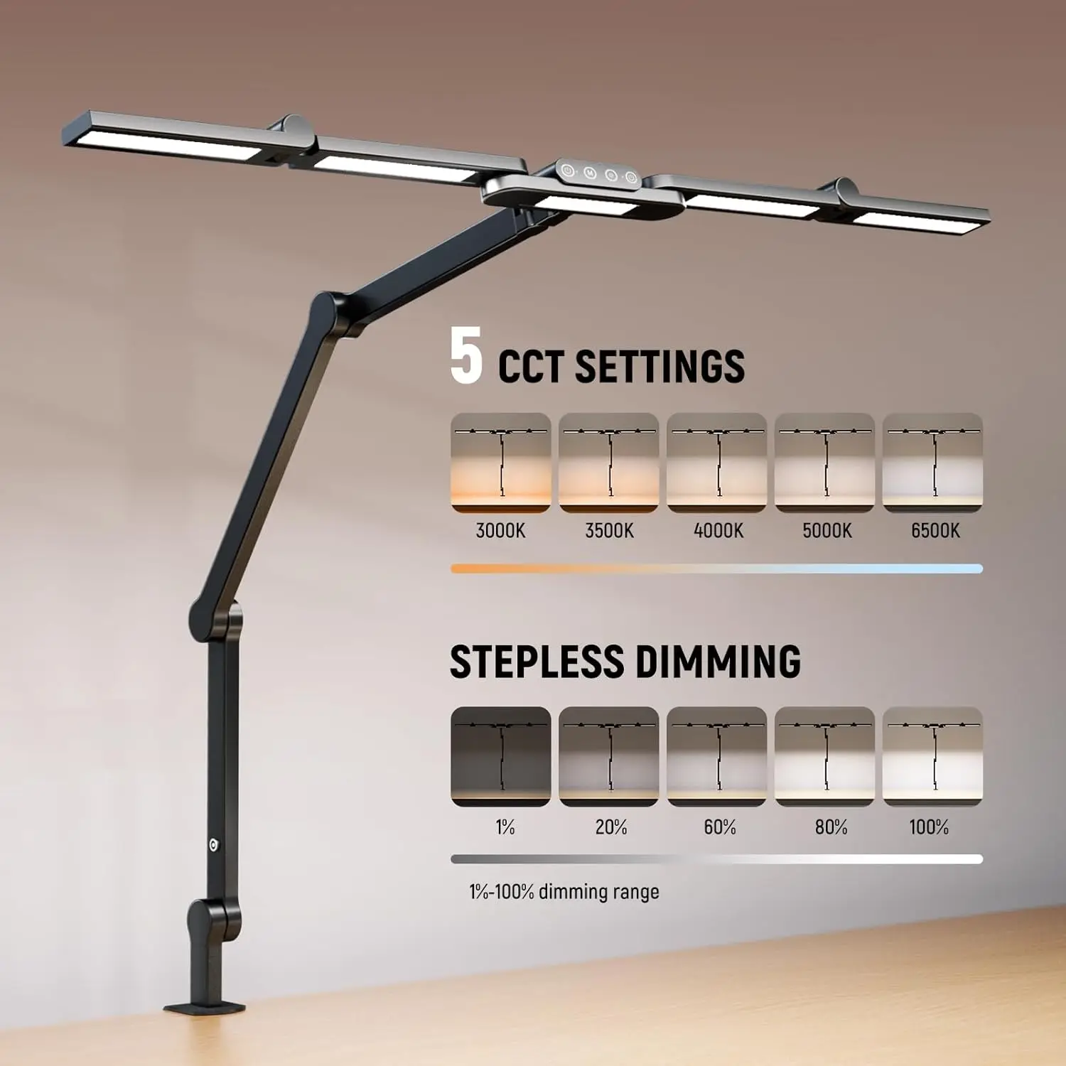 Dimmable 23W LED Clip-On Desk Lamp for Home Office