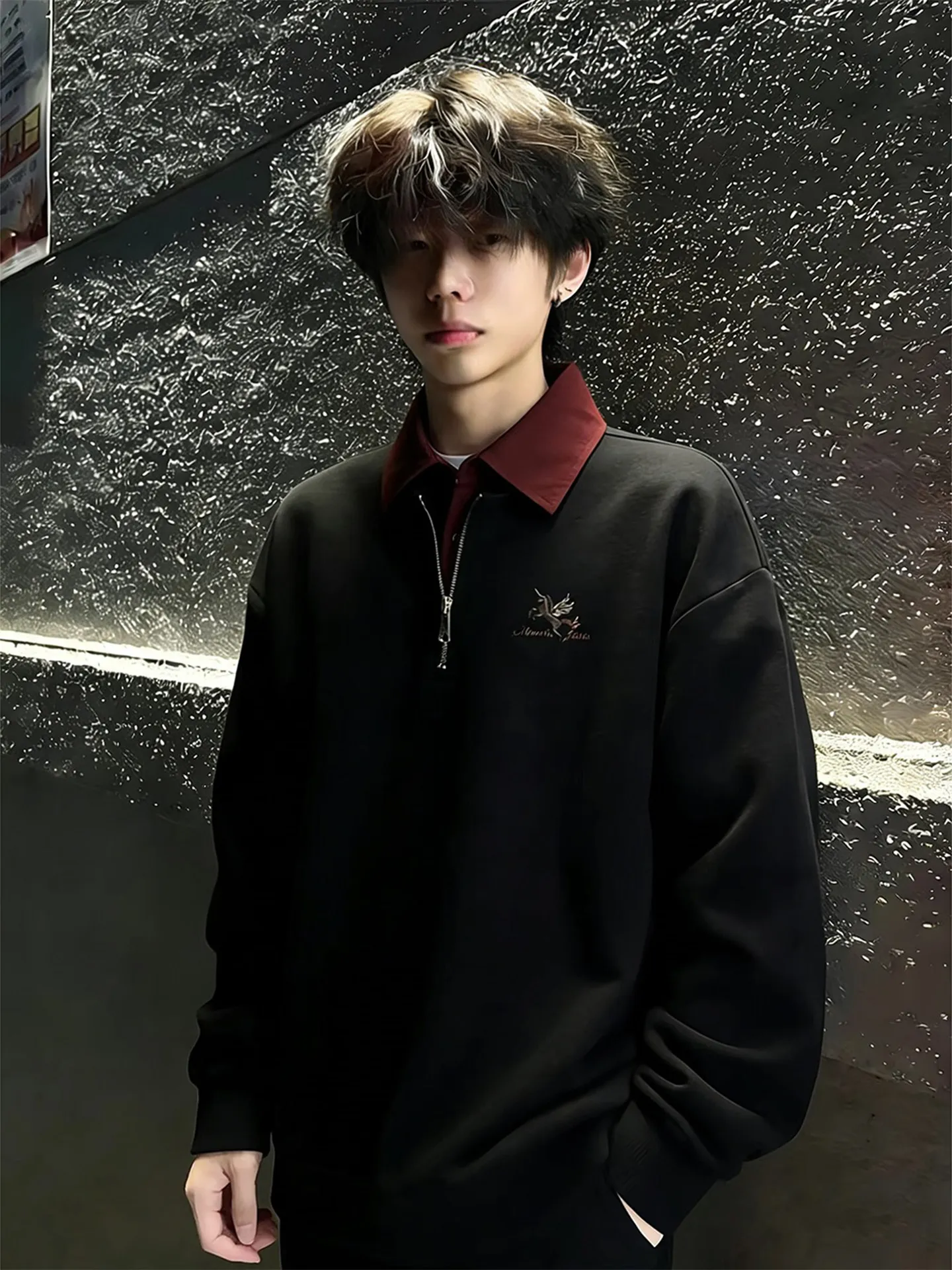 

Мужская толстовка Bla f Zipper с эффектом двухслойности, весенняя, в университетском стиле, с вышивкой и аппликацией, с воротником-стойкой