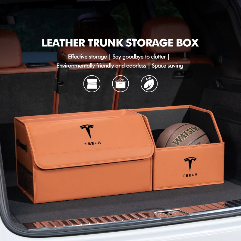 Leather Car Trunk Portable Multifunctional Large Storage Box For Tesla Model 3 Y S X Roadster Bonina Coil