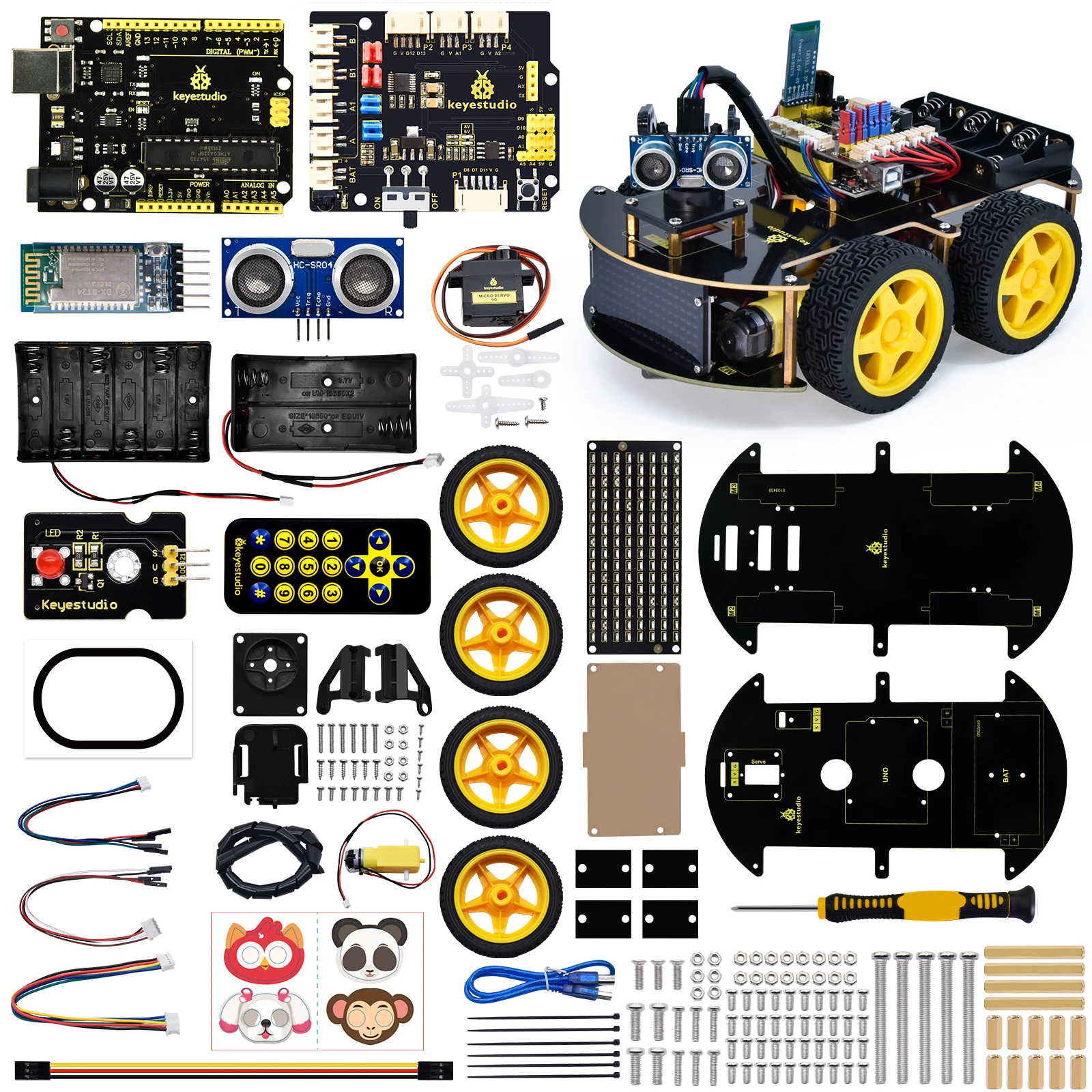 

Kidsbits 4WD Multi BT Smart Car Diy Kit for Arduino Robot Upgraded V2.0 W/LED Display Stem EDU /Scratch Programming Robot Kit