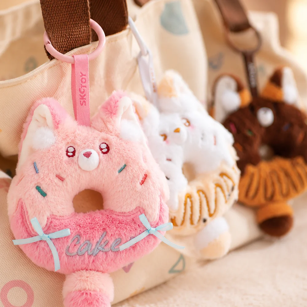 3 Color Baking Theme Keychain Cute Plush Accessory Cute Sweet Donut Fox Shape Accessory Pink,White,Brown Donut For Bag,Key