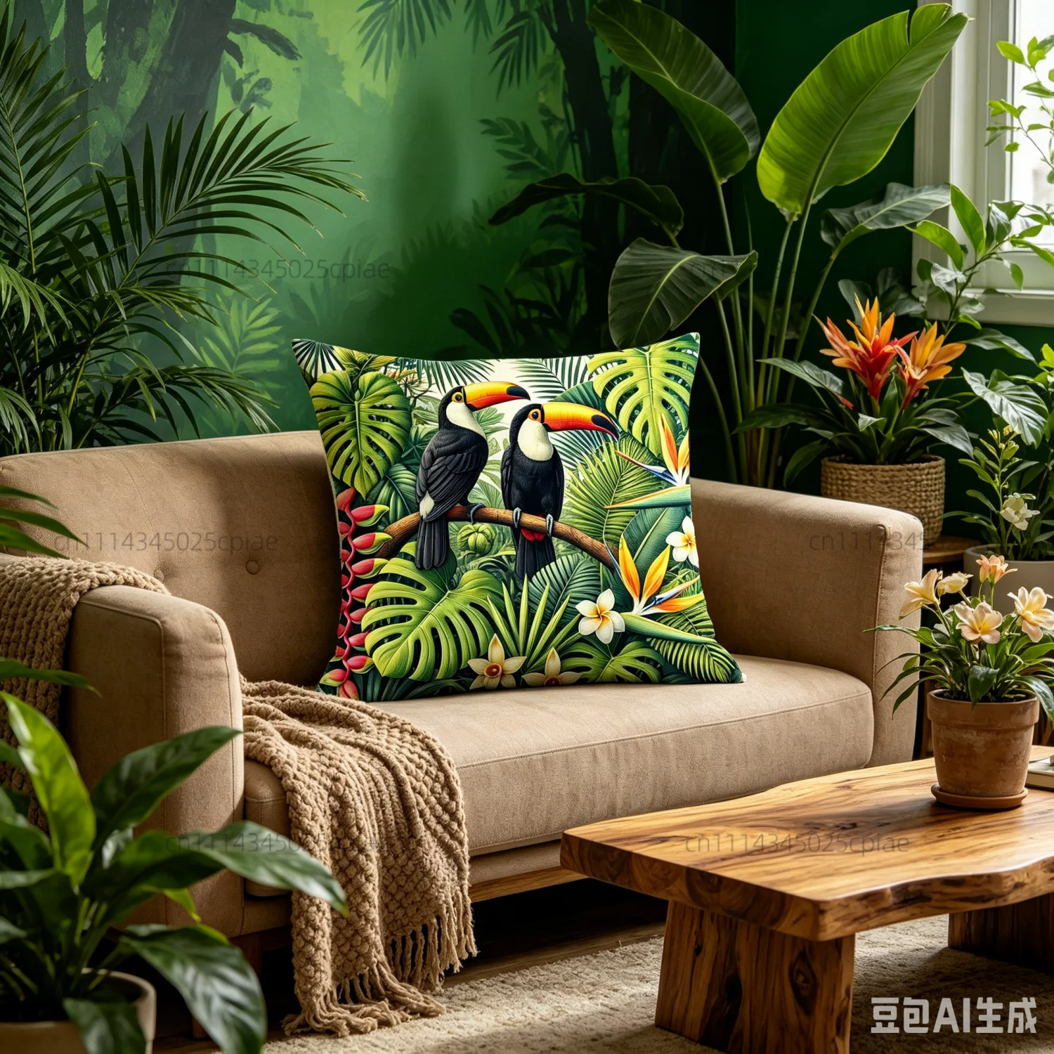 Unique flat- Tropical Rainforest Toucan Throw Pillow Cover Jungle Botanical Floral Pillow Case Sofa Cushions Bed Cushion Cover