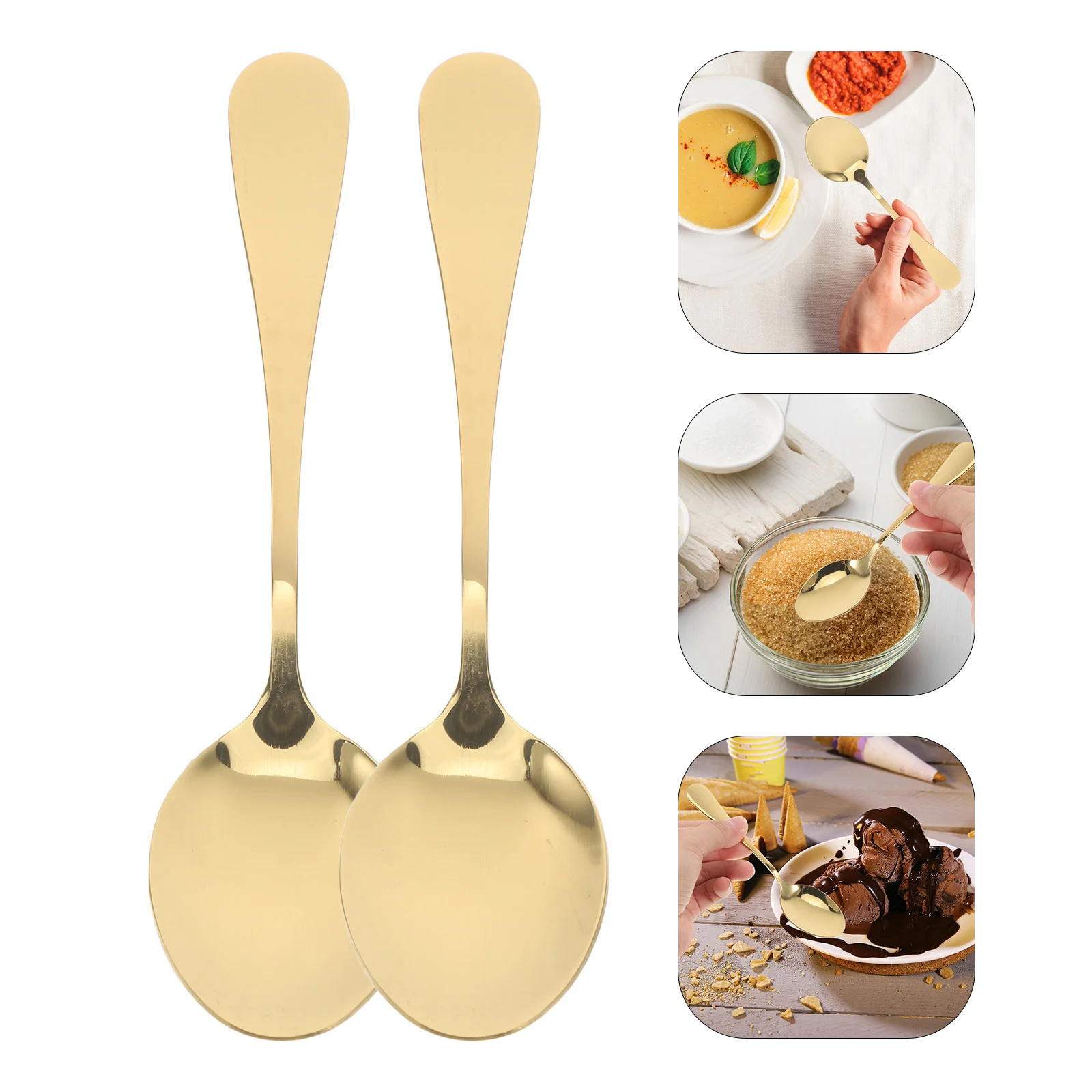 

12 шт., десертная ложка из нержавеющей стали, золотые кофейные ложки Demitasse, соляная ложка, столовое серебро для смешивания мороженого, кухонная барная посуда