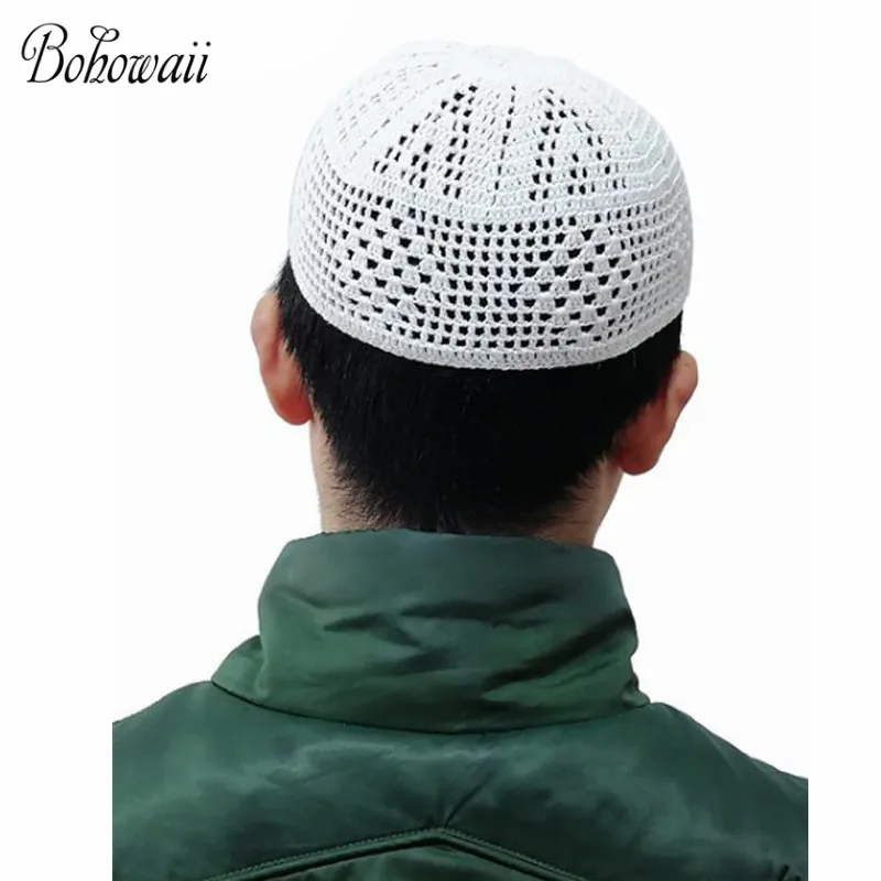 BOHOWAII muslin Férfi handmade kupak Gyapot Horgol Fohász Fejfedő saudi Arábia Kényelmes kippa chapeau homme musulman