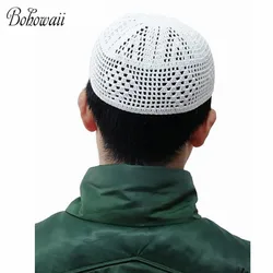 BOHOWAII Muslim Man Handmade Cap Cotton Crochet Prayer Hat Saudi Arabia Comfortable Kippa Chapeau Homme Musulman