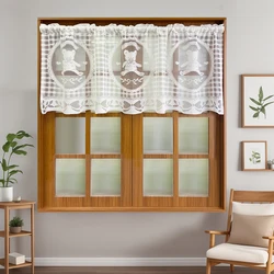 1PC Cute Beige Little Bear Hollow Short Curtain for Kitchen Small Window Study Lace Drape Cafe Home Decoration