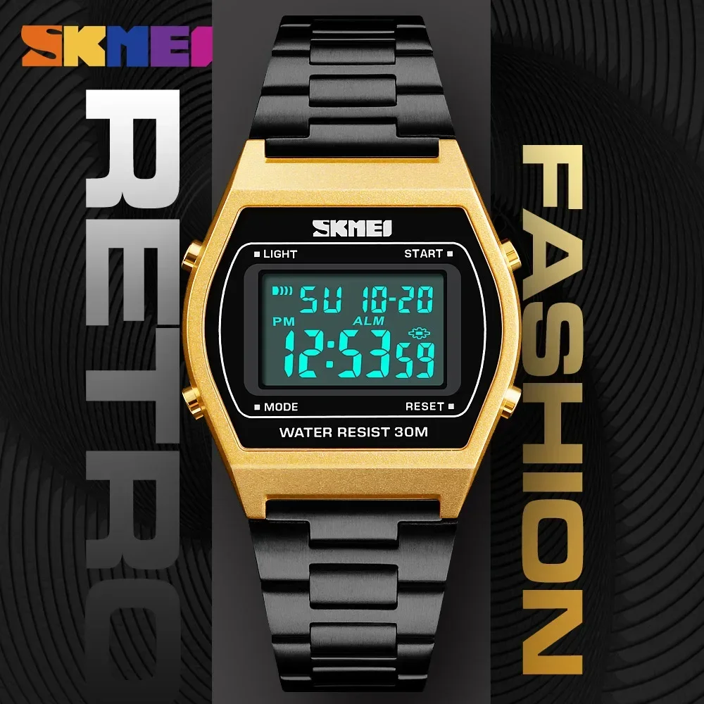 Skmei deporte al aire libre reloj de pulsera Digital de lujo correa de aleación relojes de negocios 12/24 horas reloj Masculino 1328 reloj de moda