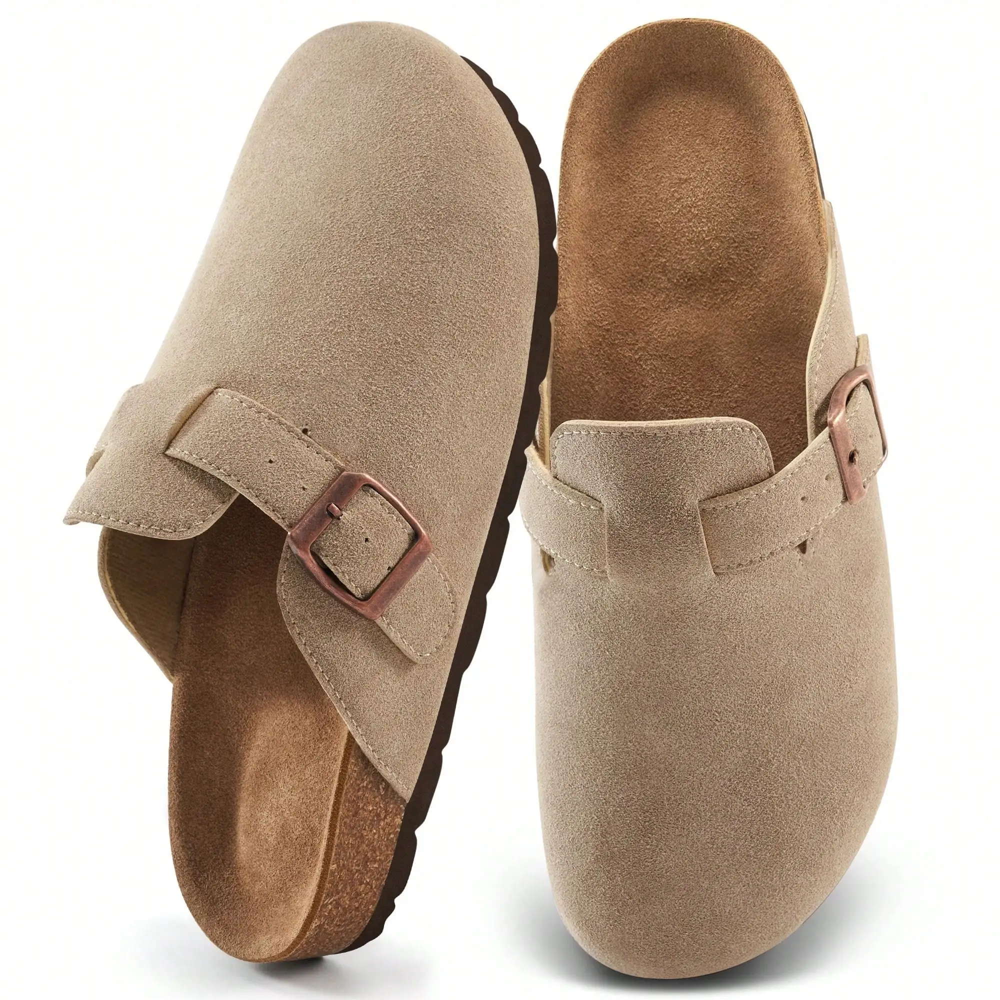 Zapatos tipo «potato» de color albaricoque para mujer, hechos de ante, tipo zuecos, fáciles de poner, con plantilla de corcho, cómodos, ideales para el verano, con soporte para el arco del pie, sandalias tipo «slide» para mujer.