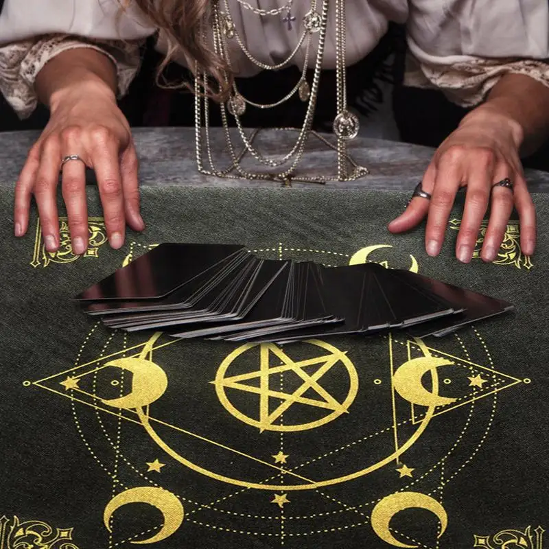 49cm Hexagram Moon Phase Patterned Tarot Tablecloth Altar Cloth Flannel Oracle Card Pad Divination Witchcraft Astrology Supplies