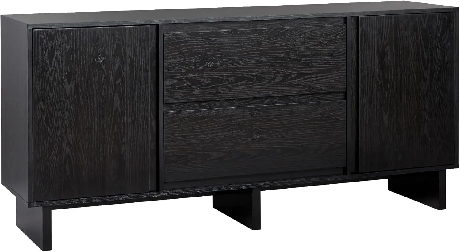 Scandinavian Beveled 2-Door, 2-Drawer Sideboard, 63 Inch, Black