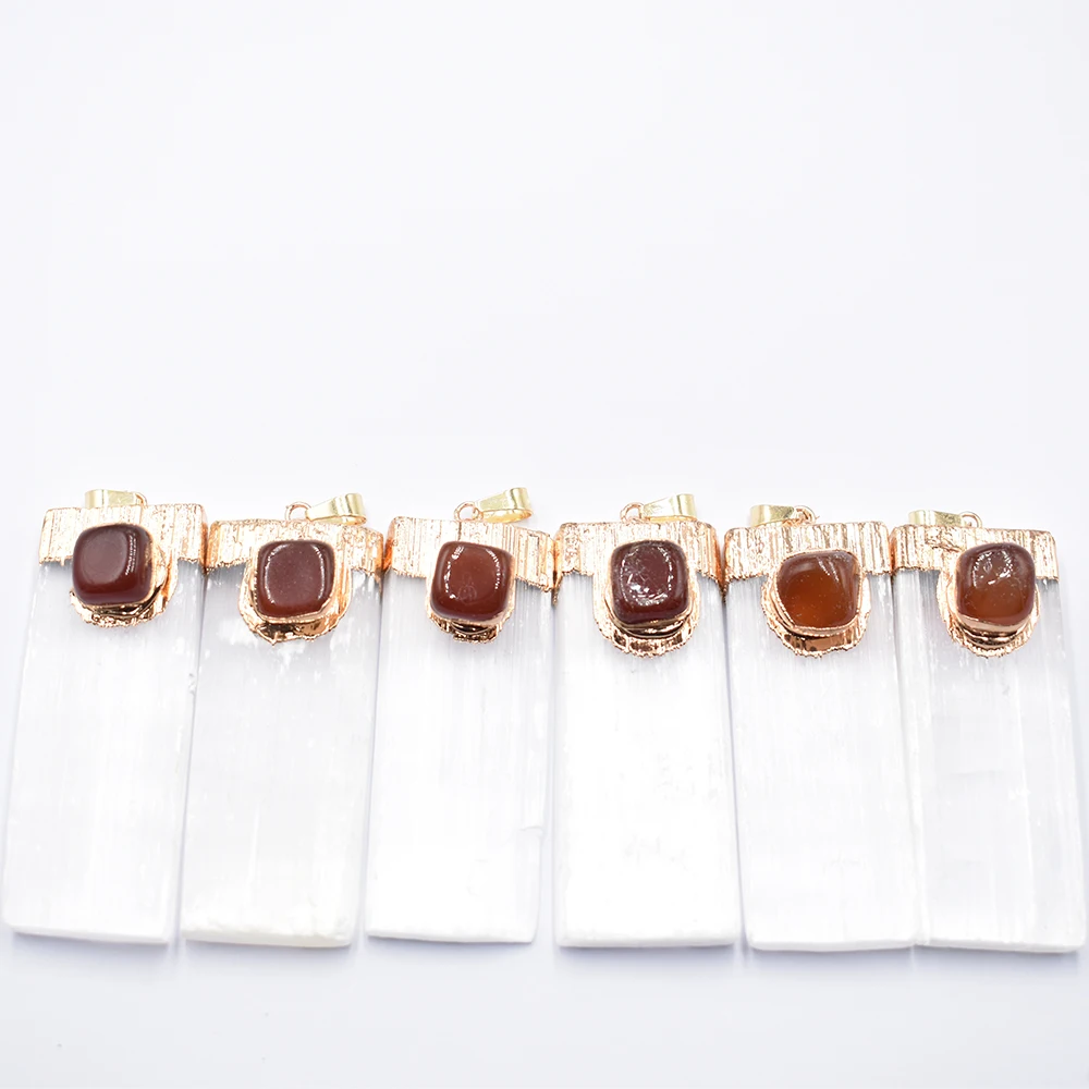 wholesale 6pcs/lot natural Selenite Plaster tiger eye stone red onyx Pendants Rock Mineral Specimen Jewelry Reiki Healing Energy view 5
