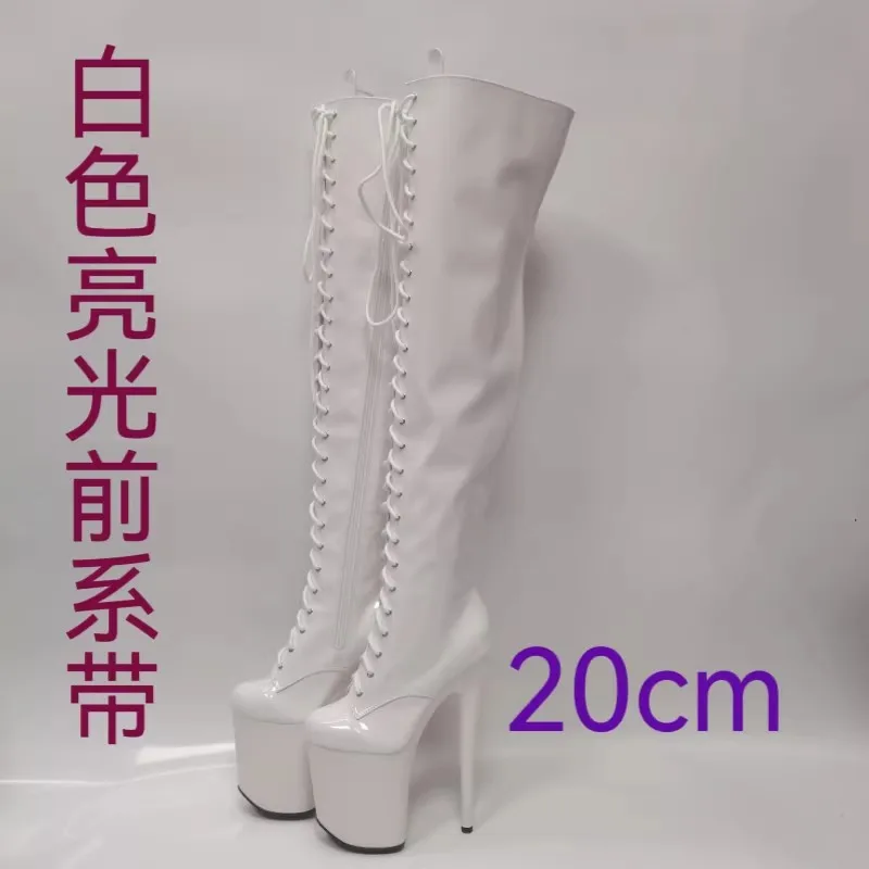 20CM Hentian High Pole Dancing Boots Sexy Side Zipper Front Lace Up Model Stage Performance Shoes