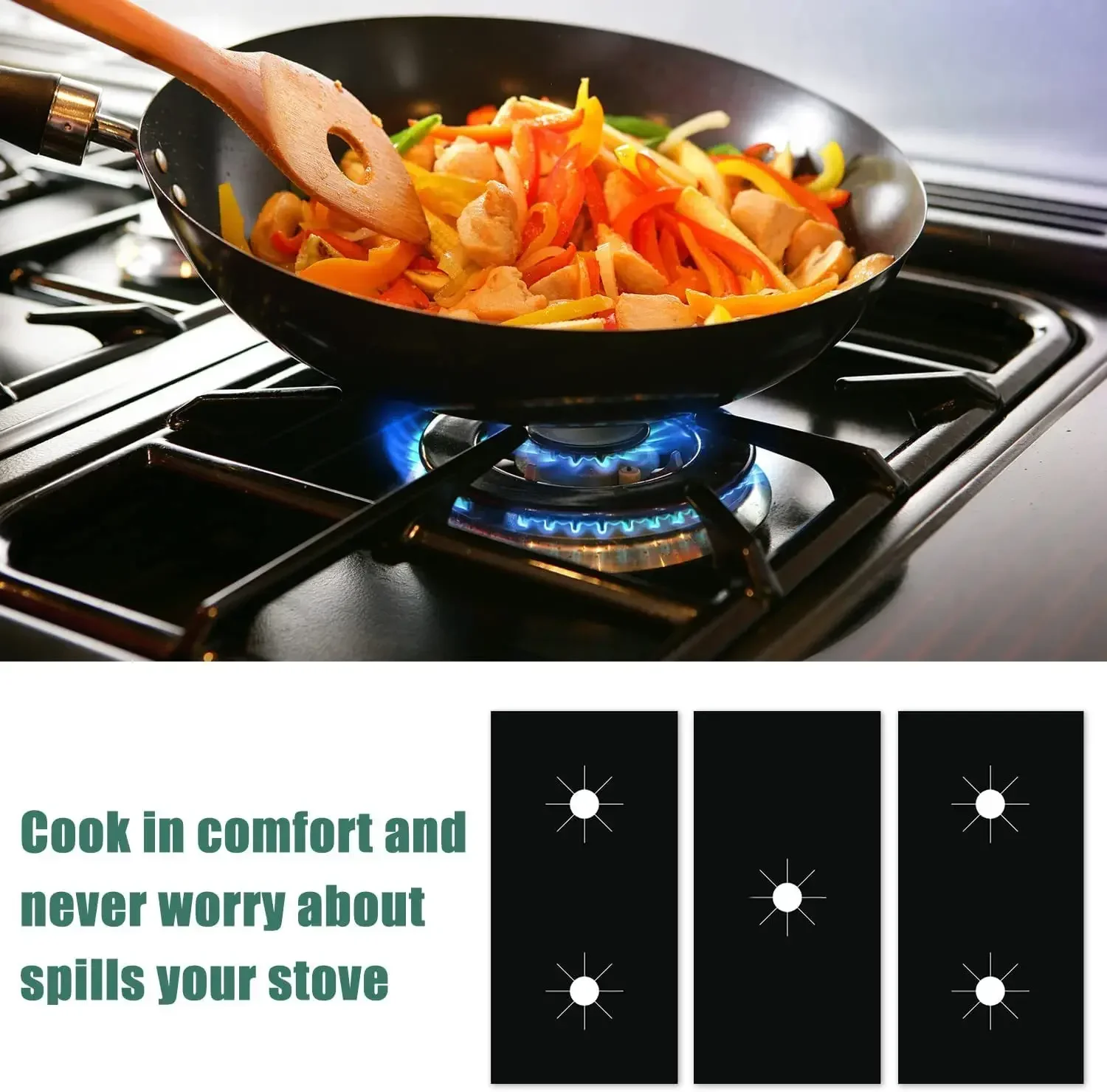 1 Set 5-Hole Gas Stove Pad Protective Cover Kitchen Cleaning Anti-dirty Non-stick Reusable Stovetop Scratch Protector Pads
