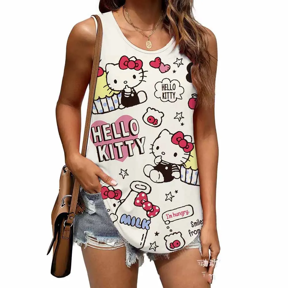 

Летняя мода Hello Kitty жилет с принтом женская уличная одежда топы без рукавов женская повседневная одежда на бретельках