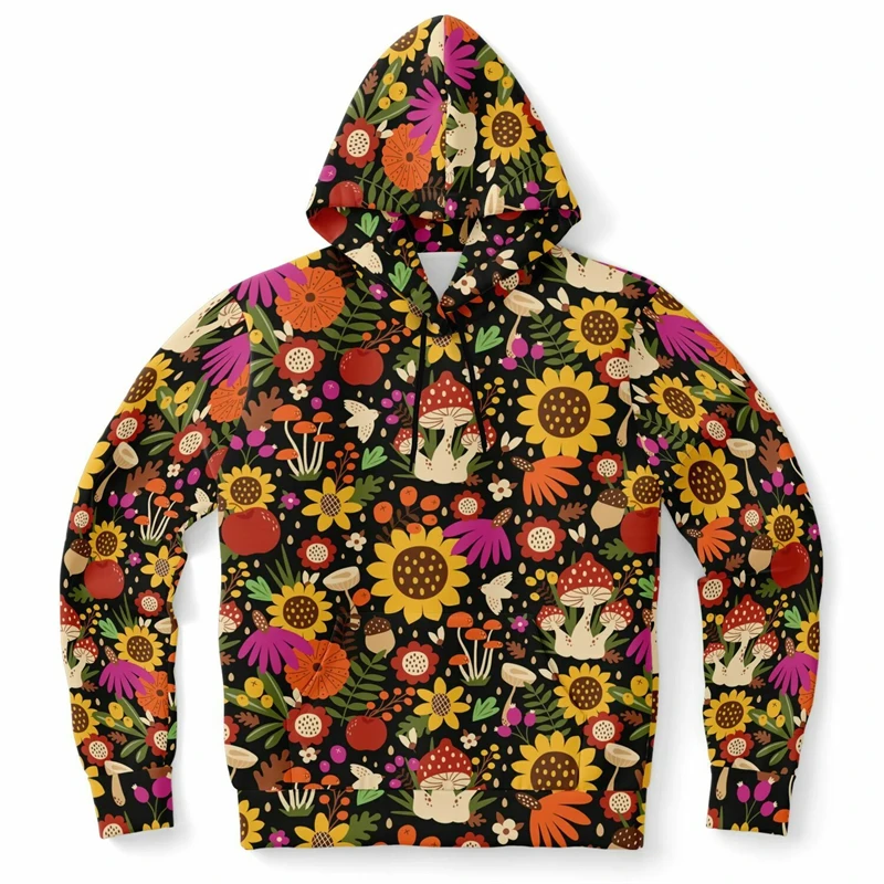 New Autumn Flower Pattern 3d Hoodie Mushroom Hoodied Hip Hop Harajuku Sweatshirt Fashion Trend Casual Long Sleeve Pullovers Tops