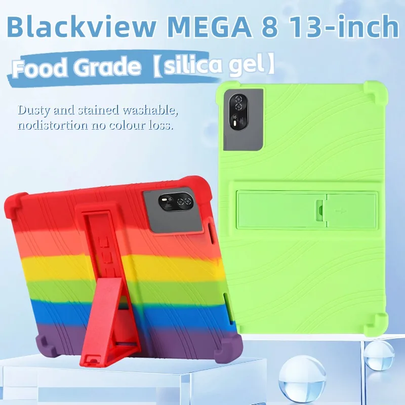 حافظة واقية لجهاز Blackview MEGA 8 Tablet مقاس 13 بوصة، غطاء حامل قابل للتعديل من السيليكون الناعم صديق للأطفال