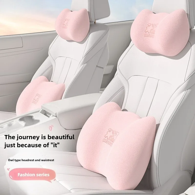 

Plush Car Neck Pillow Car Waist Pillow Cute Pink Auto Headrest and Lumbar Support Kawaii Auto Accessories Car Seat Pillow Set