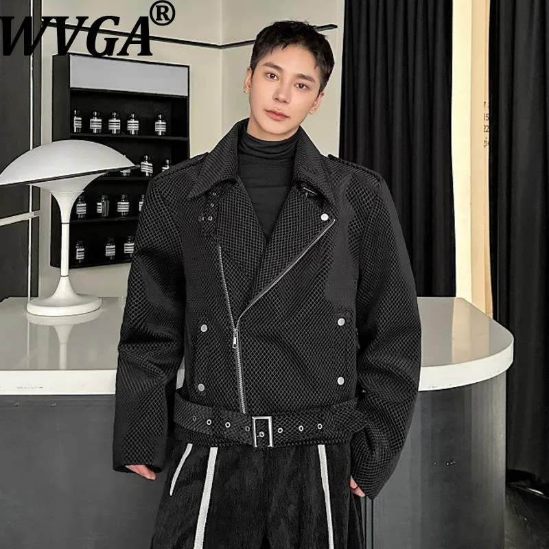

WVGA Autumn Winter New Men Tide Grid Design Trendy Belt Heavy Craft Jackets Niche Chic Casual Turn-Down Collars Coats Ins W16192