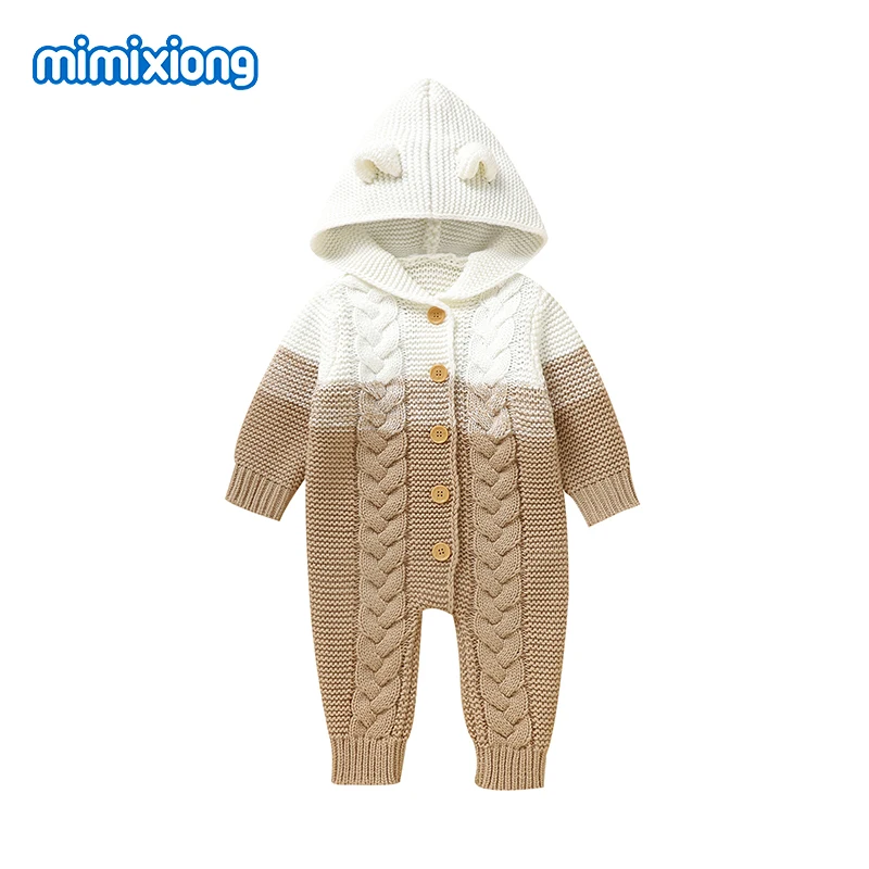 Baby Rompers Knit Winter Newborn Boys Girls Jumpsuits Playsuits Autumn Hooded Long Sleeve Infant Unisex Overalls Toddler Clothes