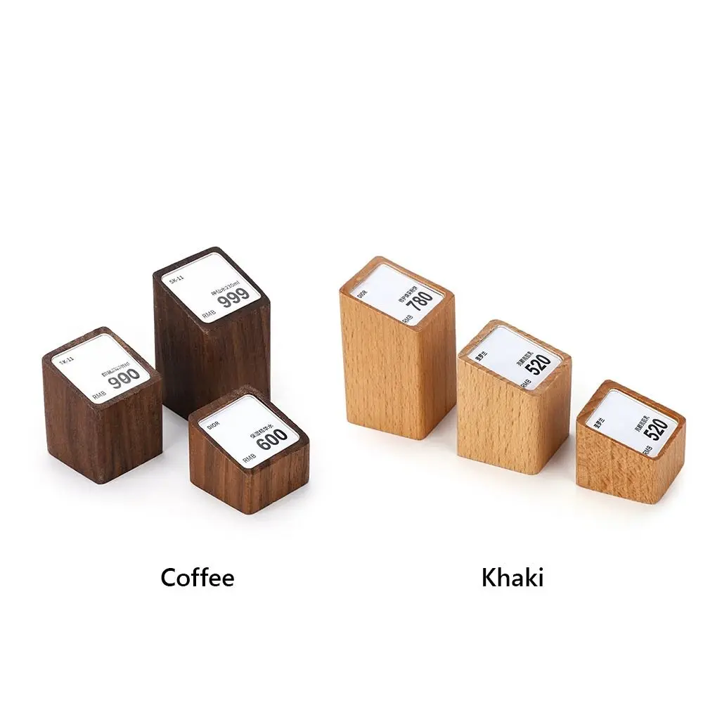 Multi-size Price Tag Holder Acrylic Window Kahki Coffee Display Stand Price Labeling Rack Wood Base Name Card Tags Holder view 5