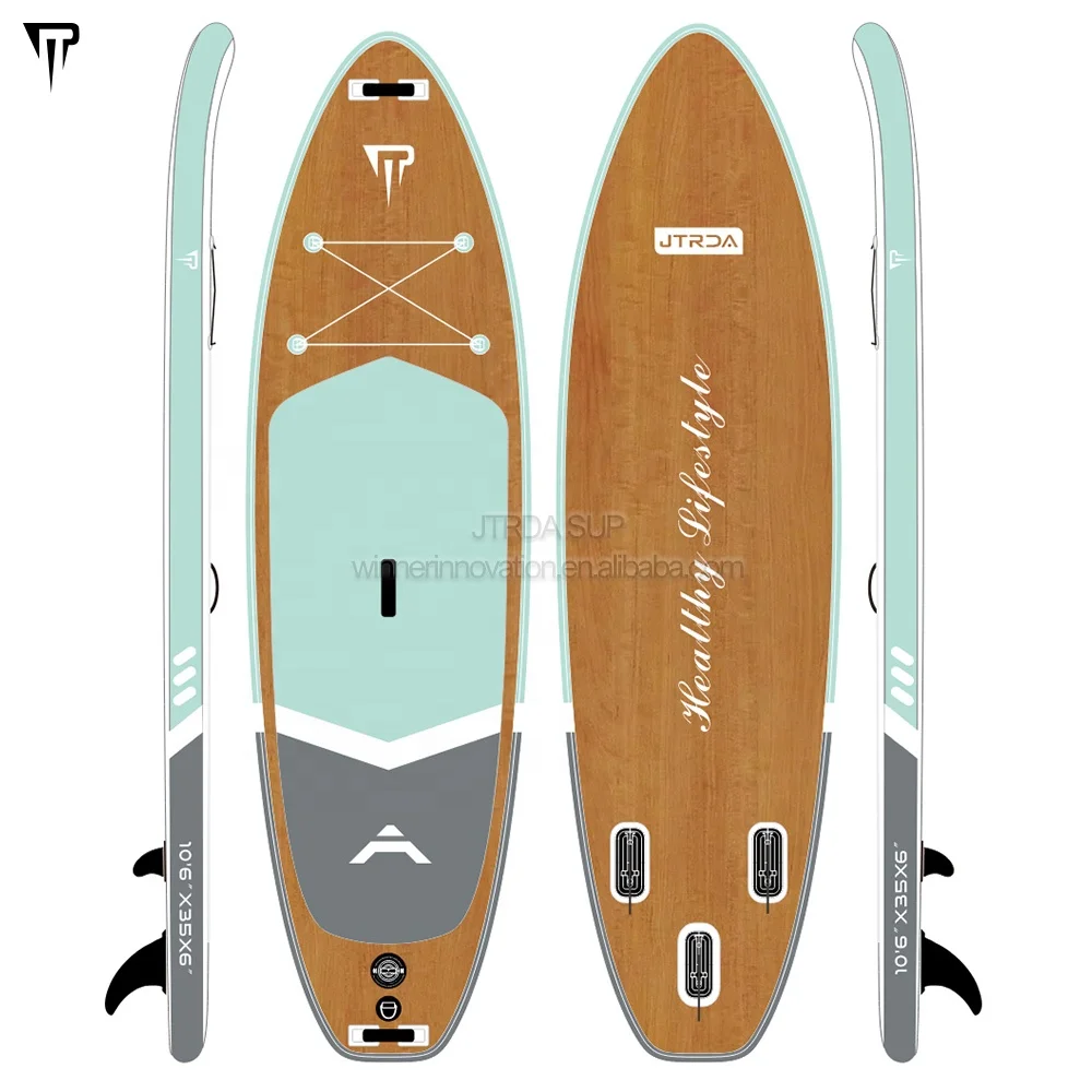 2024 10.6ft 35 Inch Super Width Customized Logo Wooden SUP Paddle Board Wood Grain Stand Up Paddleboards Inflatable