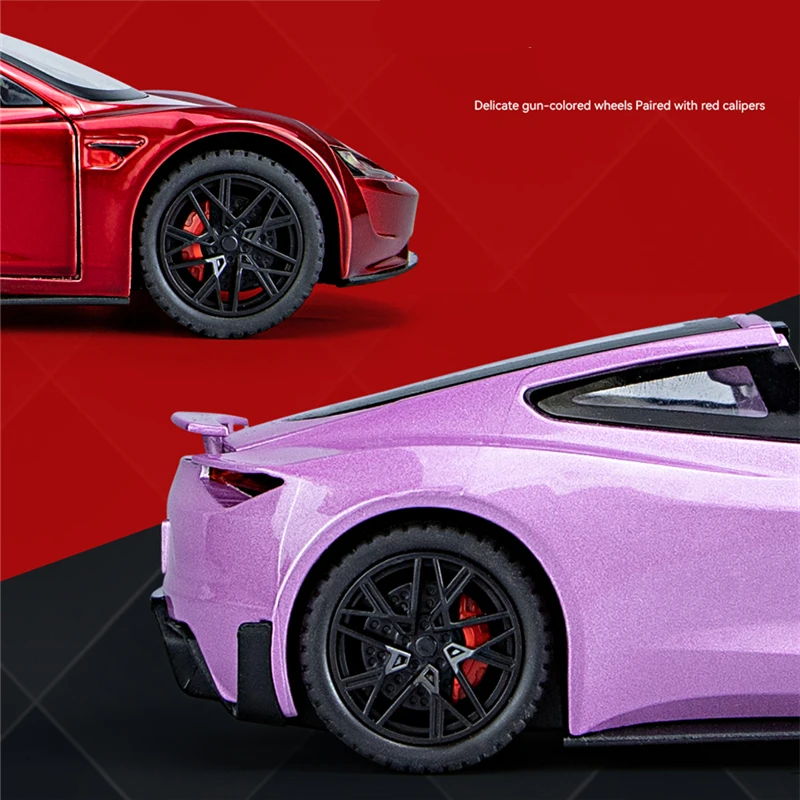 Tesla Roadster Super Car modelo de coche de aleación, volante, luz de sonido, coleccionables, juguete, regalo de cumpleaños, 1:24